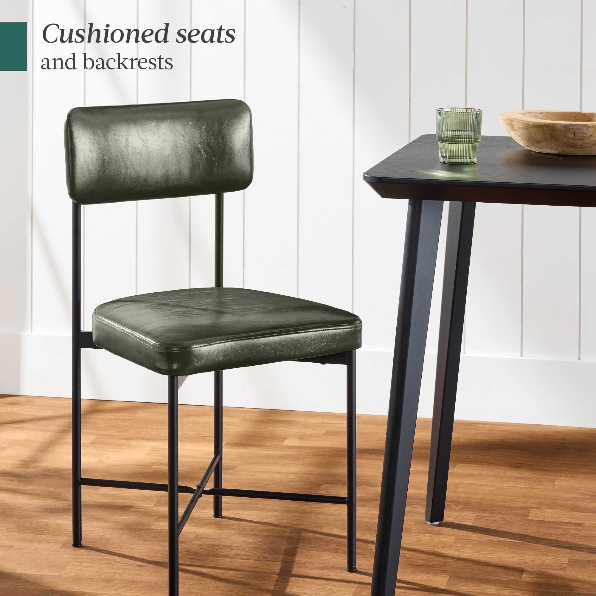 Best Choice Products Faux Leather Dining Chair Set of 2, Standard Height w/ Metal Frame - Moss Green