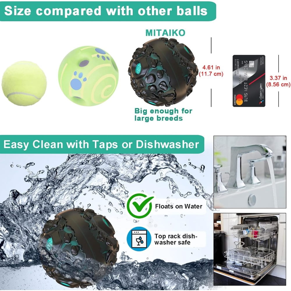 Dog Toy Ball for Aggressive Chewers, Interactive Fetch Dog Ball with Fun Squeaky Wobble Giggle Sound, Durable for Small Medium Large Dogs, Non-Toxic Rubber Pet Chew Toys