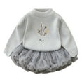 thumbnail image 4 of MAIHAN Kids Sweater Tulle Puffy Skirt Set,Knitted Pullover Dress Cartoon Floral Print Outfit for Girls, Warm Fall Winter Clothes(Light Gray,5-6 Years), 4 of 5