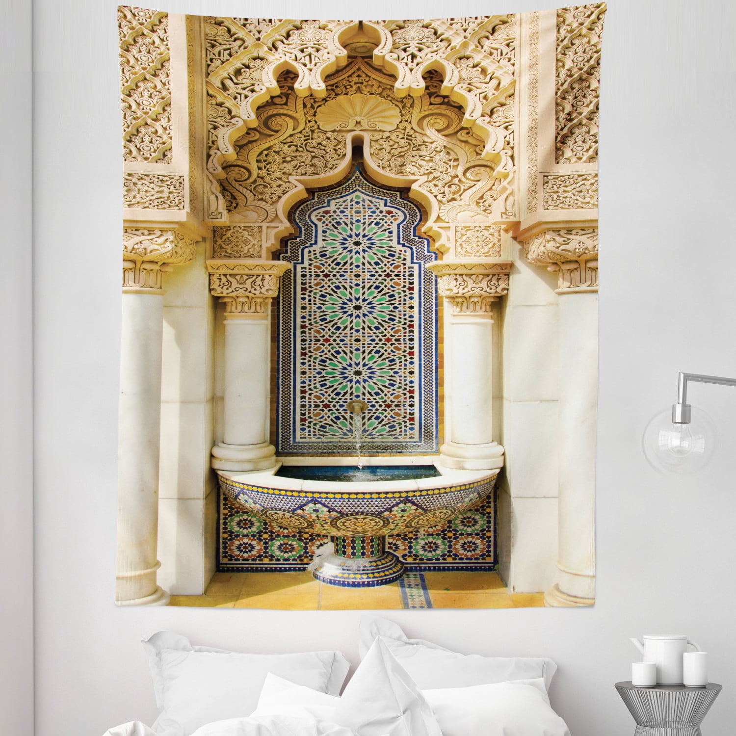 Moroccan Tapestry Vintage Building Design Art Historic Exterior Facade with Mosaic Print Fabric Wall Hanging Decor for Bedroom Living Room Dorm 5 Sizes Ivory Pale Brown Blue by Ambesonne Walmart