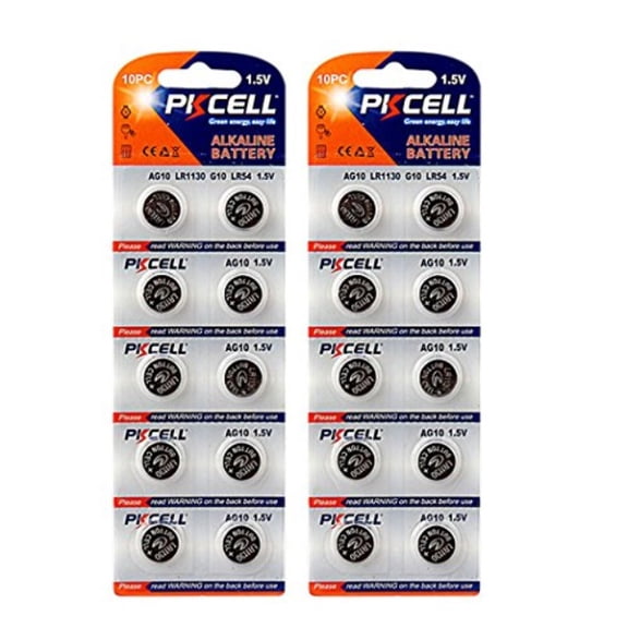 PKCELL AG10 LR1130 SR1130 LR54 189 389 GP89A Button Cell Watch Batteries 20 Pcs