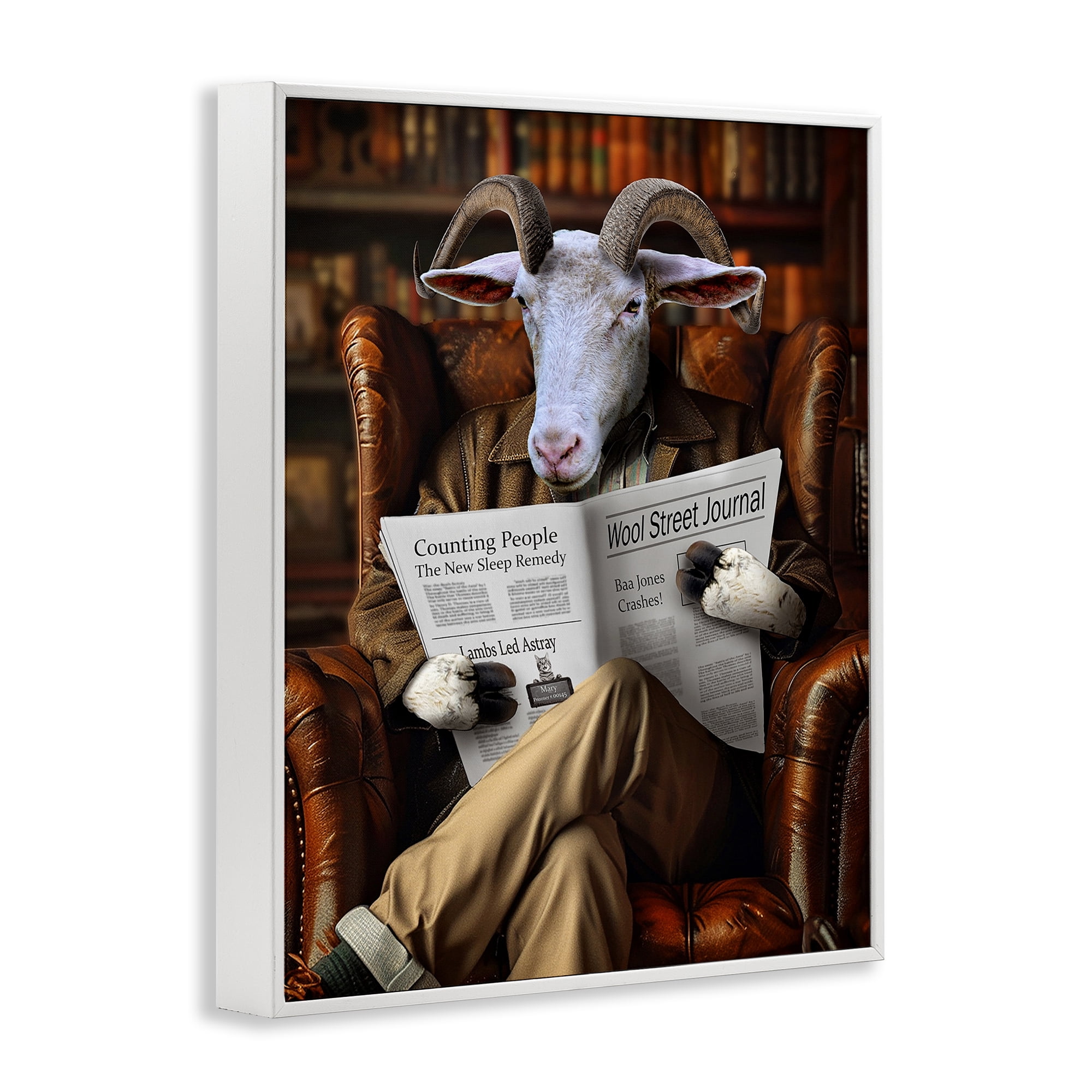 Stupell Industries Goat in Vintage Library Animals & Insects Painting White Framed Art Print Wall Art, 16 x 20