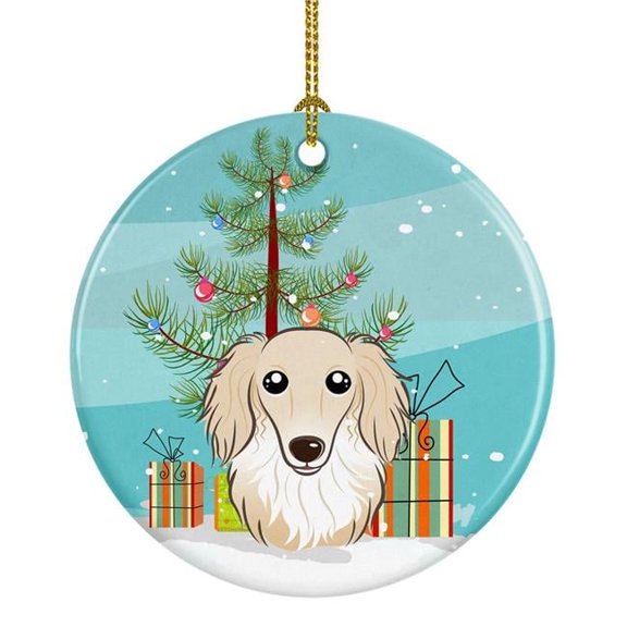 Carolines Treasures BB1584CO1 Christmas Tree & Longhair Creme Dachshund Ceramic Ornament
