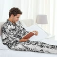 thumbnail image 6 of Lsque Monochrome Botanical Illustration Pattern Long Sleeve Pajama Set for Men - Soft 2-Piece Sleepwear and Loungewear Set with Pockets, Comfy Nightwear-Small, 6 of 7
