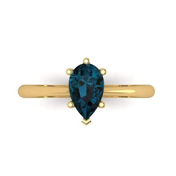 Clara Pucci 14K Yellow Gold 1ct LondonBlueTopaz Solitaire Ring for Women