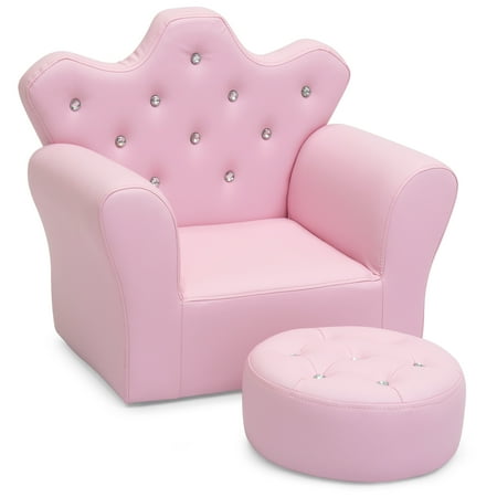 Modular Overstuffed Upholstered Chair - Best Choice Products Kids Upholstered Tufted Bejeweled Mini Chair Seat w/ Ottoman - Pink