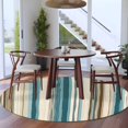 thumbnail image 4 of Turquoise Beige Large Area Rugs for Bedroom Living Room, Soft Non Slip Carpet Bedside Rug, Boho Vertical Stripes Bohemian Retro Round Floor Cover Kitchen Accent Rug 7' for Dining Room/Office, 4 of 9