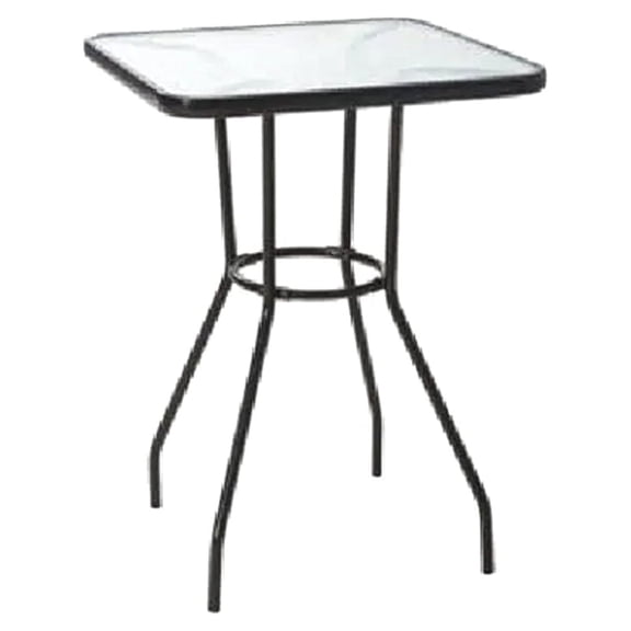 Outdoor Bistro Table 27 Inch - Black Patio Dining Table with Tempered Glass Top, Squared Backyard Furniture Set, Modern Garden Table for Small Spaces