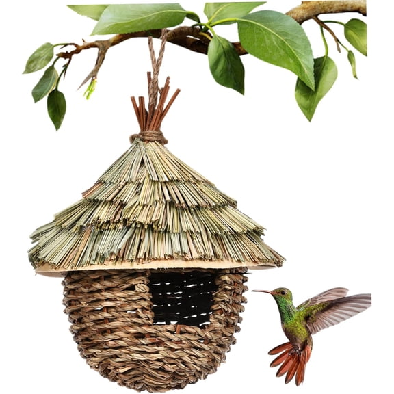 Hummingbird House for Outside 6.7x8.7 Inch Woven Straw Hummingbird Nest Hanging Bird House for Garden Decorations Bird Lover Gift |Birdhouses, standard