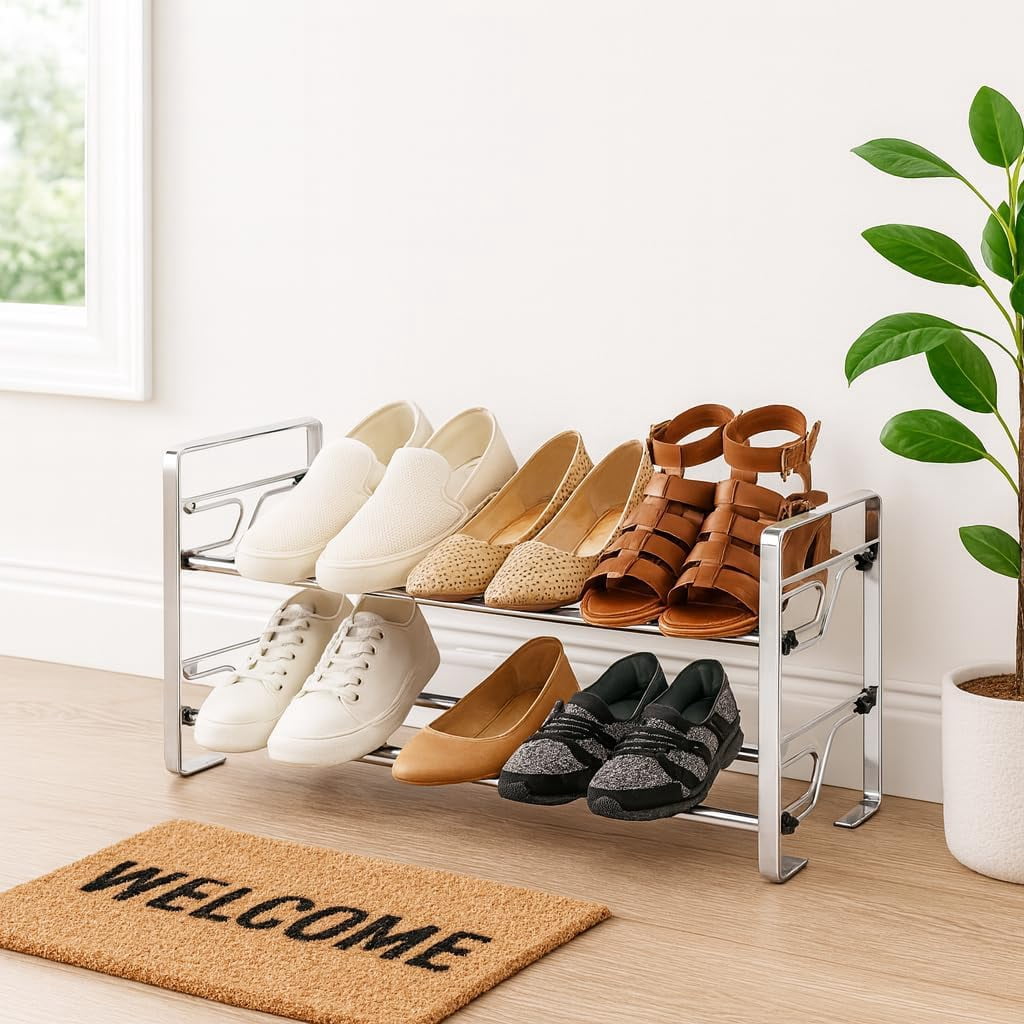 2-Tier Long Shoe Rack for Closet & Bedroom, Easy To Assemble Wide Sturdy Metal Shoe Storage Shelf, Free Standing Shoe Organizer for Entryway, Zapatera para Closet, Shoe Storage Organizer for Shoes