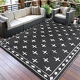 thumbnail image 2 of Nanan Outdoor Rug 9x12ft Modern Bordered Area Rugs, Waterproof Reversible Patio Rug Plastic Straw Outdoor Carpet for Deck, Backyard, Porch, RV & Camping, Black & White, 2 of 9