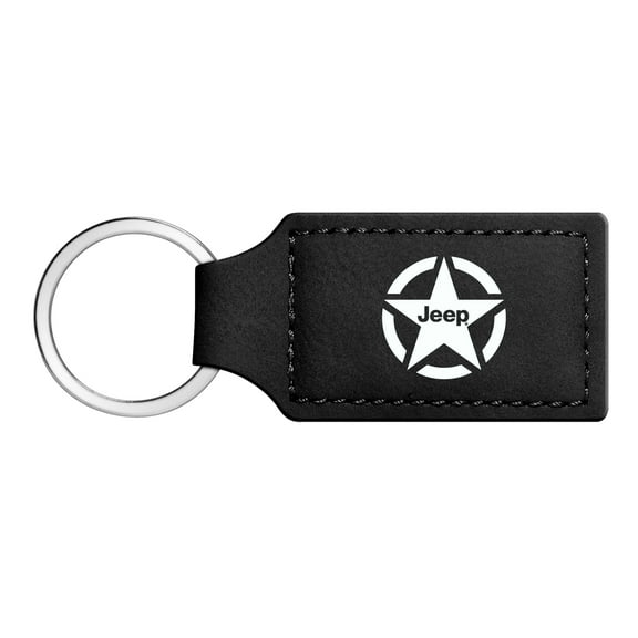 iPick Image for Jeep Willys Star Logo Rectangular Black Leather Key Chain, Official Licensed