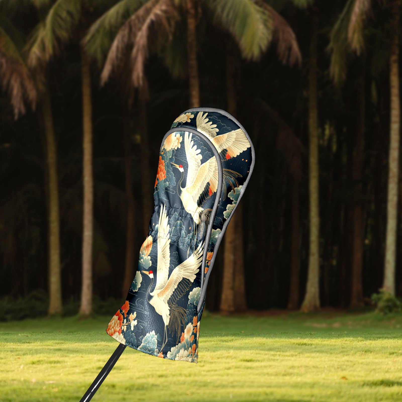 Golf Club Covers PU Leather Waterproof Head Covers for Fairway Woods Hybrids Cranes White Clouds