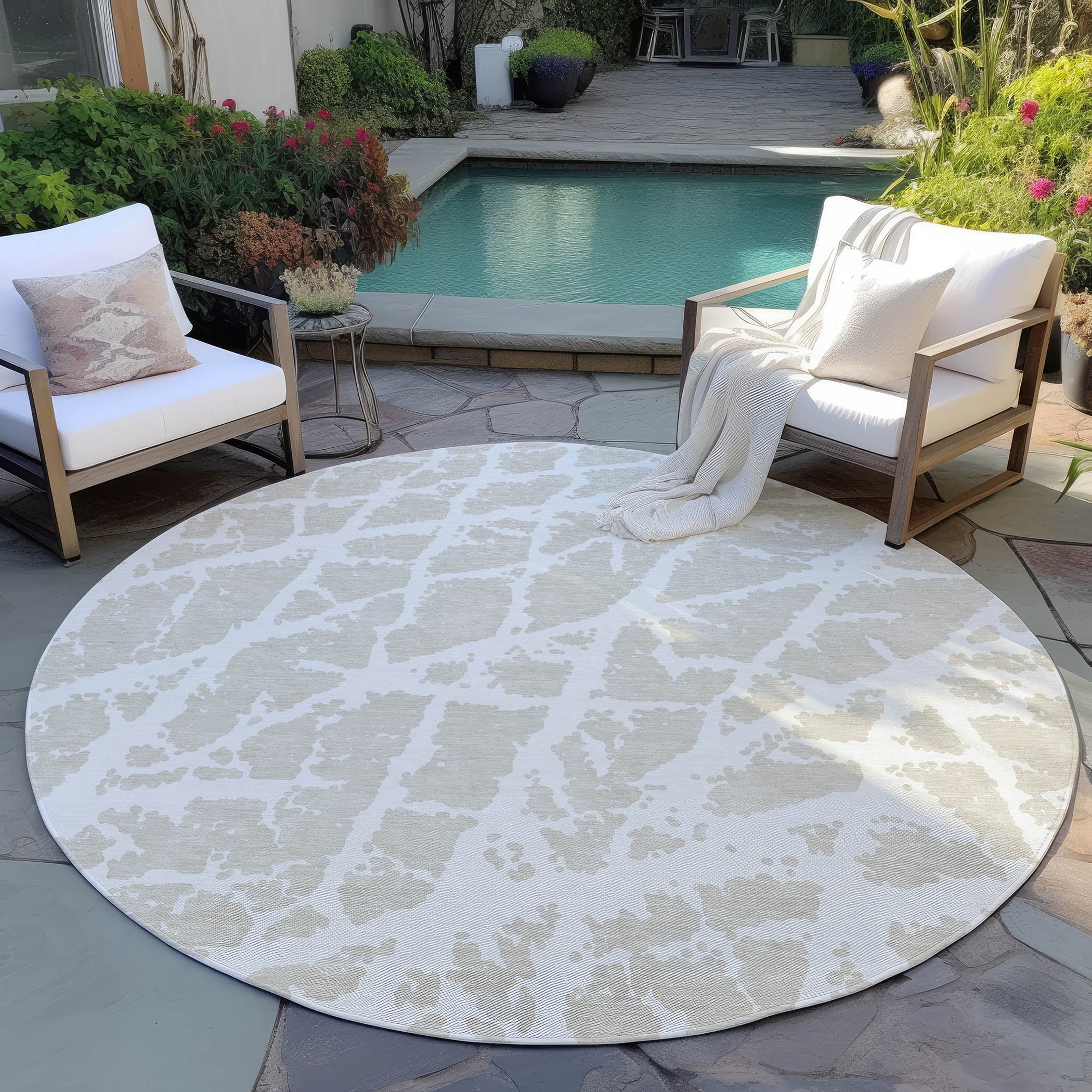 Addison Rugs Chantille Indoor/Outdoor Transitional Organic Beige Washable Round Rug, 8' x 8'