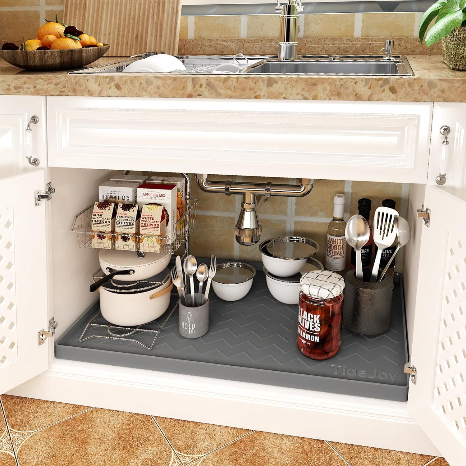 34" x 22" Under Sink Mats for Kitchen Waterproof Leak-Proof Silicone Mat Protector and Cabinet Liner Essentials Organizer Storage Boot or Shoe Tray Pet Feeding