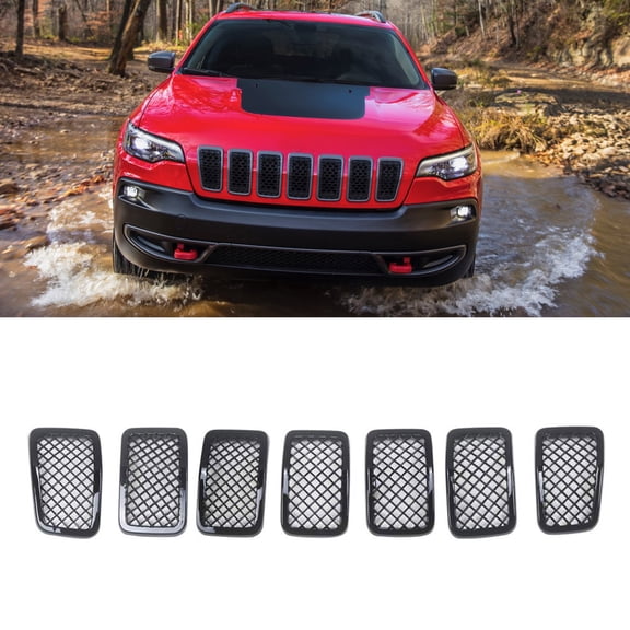 Front Grille Covers for 2019-2020 Jeep Cherokee Mesh ABS Grill Trim 7 PCS Gloss Black