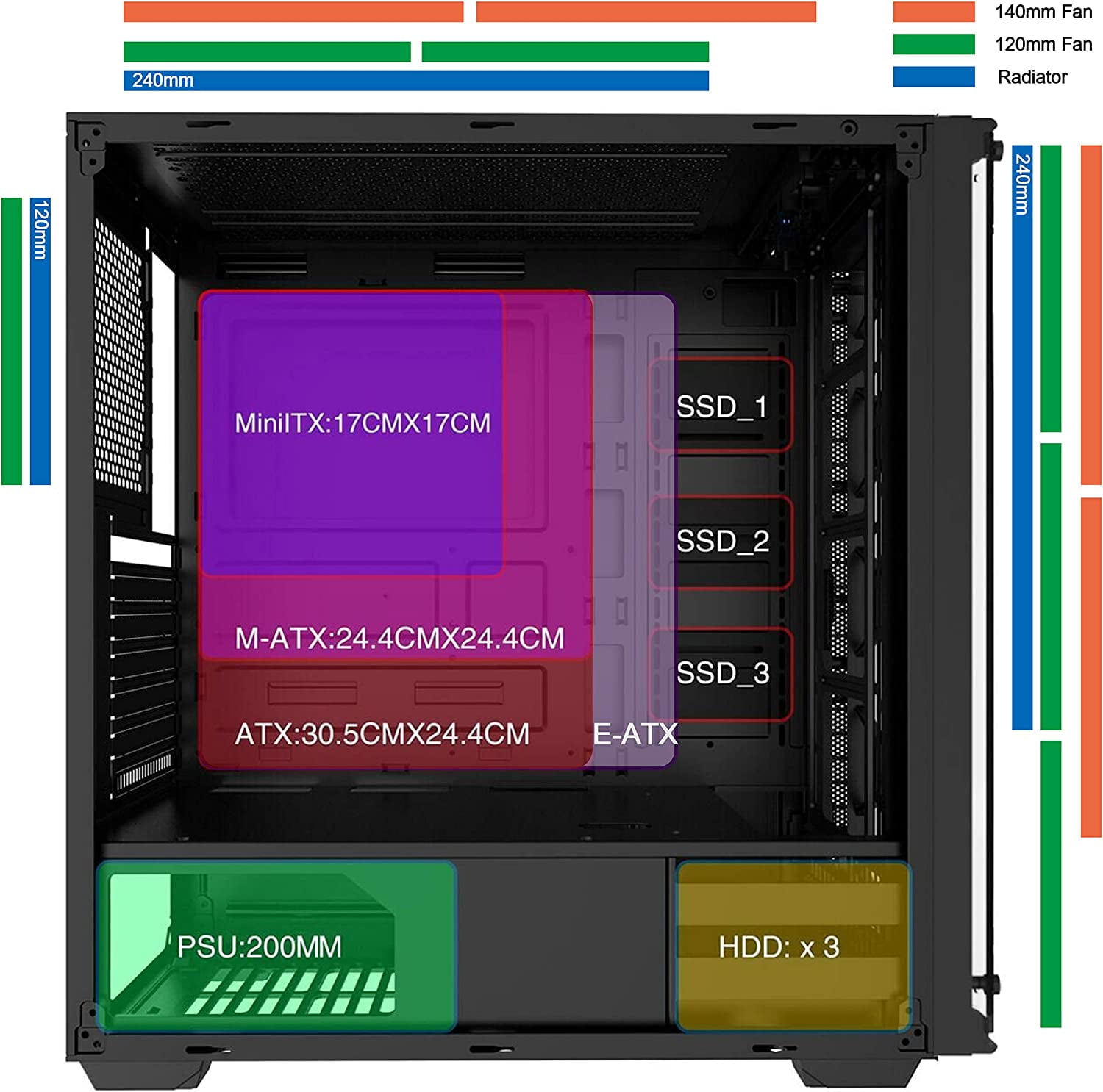 MUSETEX Phantom Black ATX Mid Tower Desktop Computer Gaming Case (907D6)