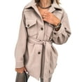 thumbnail image 2 of Veste Caban Femme Simple Boutonnage Col Rabattu Manteau avec Ceinture Tenue Décontractée, 2 of 7