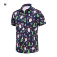 thumbnail image 2 of Guardurnaity Poliéster Decoraciones festivas Camisa navideña Camisa hawaiana divertida informal de verano para hombre Disfraces de disfraces Azul marino-Papá Noel METRO, 2 of 6