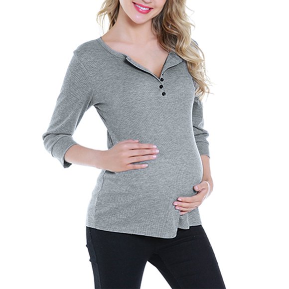 Julyccc Pregnants 3/4 Sleeve Button Maternity Tunic Tops