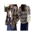 thumbnail image 5 of Seyurigaoka Women's Shacket Button Down Plaid Jacket, Long Sleeve Chest Pocket Shirt Coat, 5 of 6