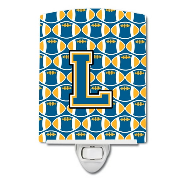 Caroline's Treasures CJ1077-LCNL Letter L Football Blue and Gold Ceramic Night Light, 6x4x3", multicolor