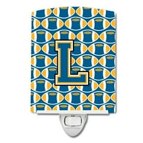 Caroline's Treasures CJ1077-LCNL Letter L Football Blue and Gold Ceramic Night Light, 6x4x3", multicolor