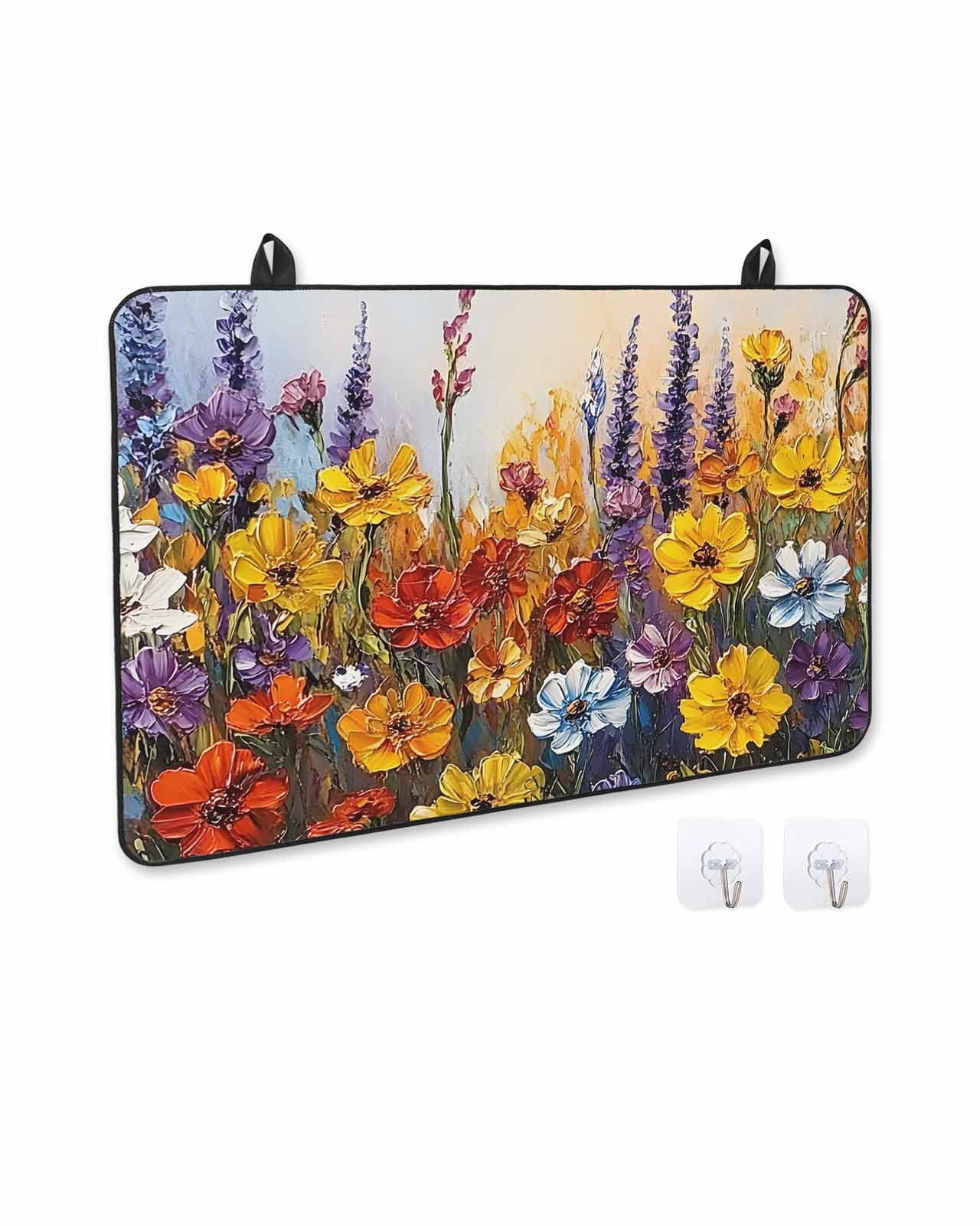nqOlkjepod Large Induction Cooktop Protector Mat 24"x21", Farmhouse Flowers Stove Top Covers for Electric Stove, Country Botanical Floral Oil Painting Stove Burner Cover Mats, Glass Top Stove Cover