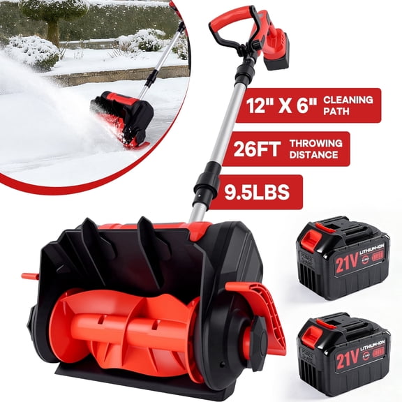 ZRSDIXK 12 inch 21V Single-Stage Battery Powered Snow Shovel Electric Snow Blower Cordless with Dual 4.5Ah Battery and Foldable Handle for Driveway