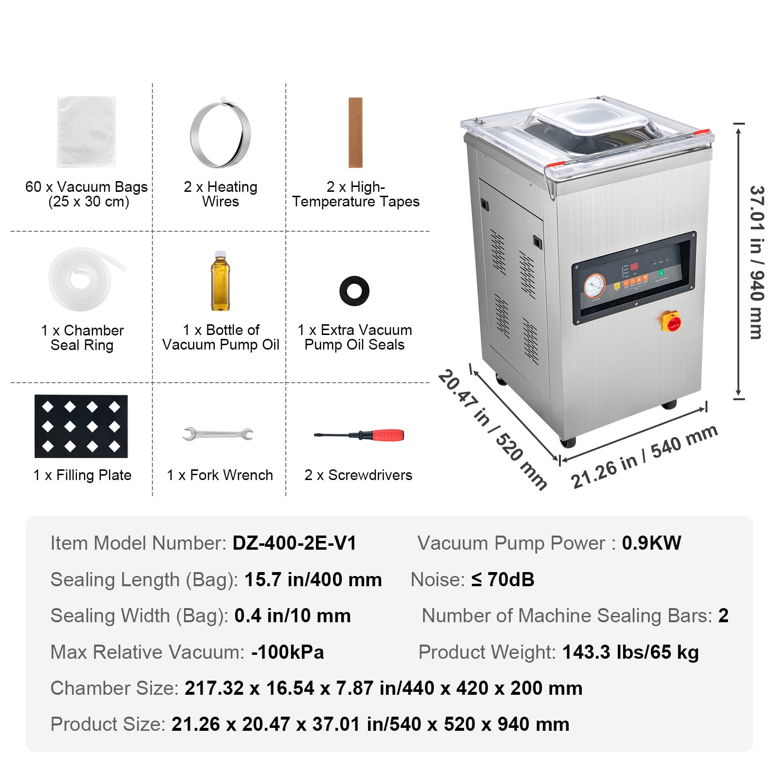KFFKFF Chamber Vacuum Sealer, 900W Power, Vacuum Packing Machine for Liquids, Meats, Marinades, and More, Compact Design with 15.7 in Sealing Width, Suitable for Home and Commercial Kitchens