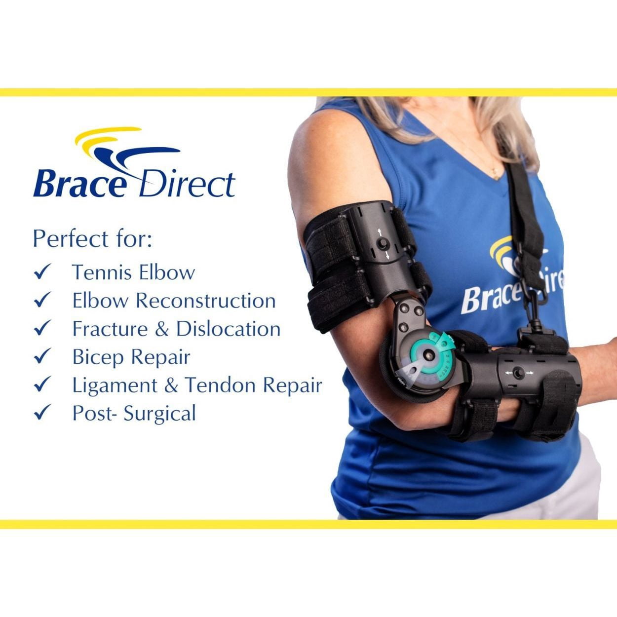 Brace Direct ROM Post Op Elbow Brace - Adjustable Hinged Brace for Elbow Recovery