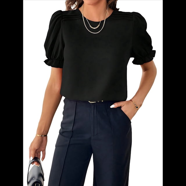 Blusa de de Corta , Elegante y con Cuello para Mujer, Blusa de Verano. Negro XL