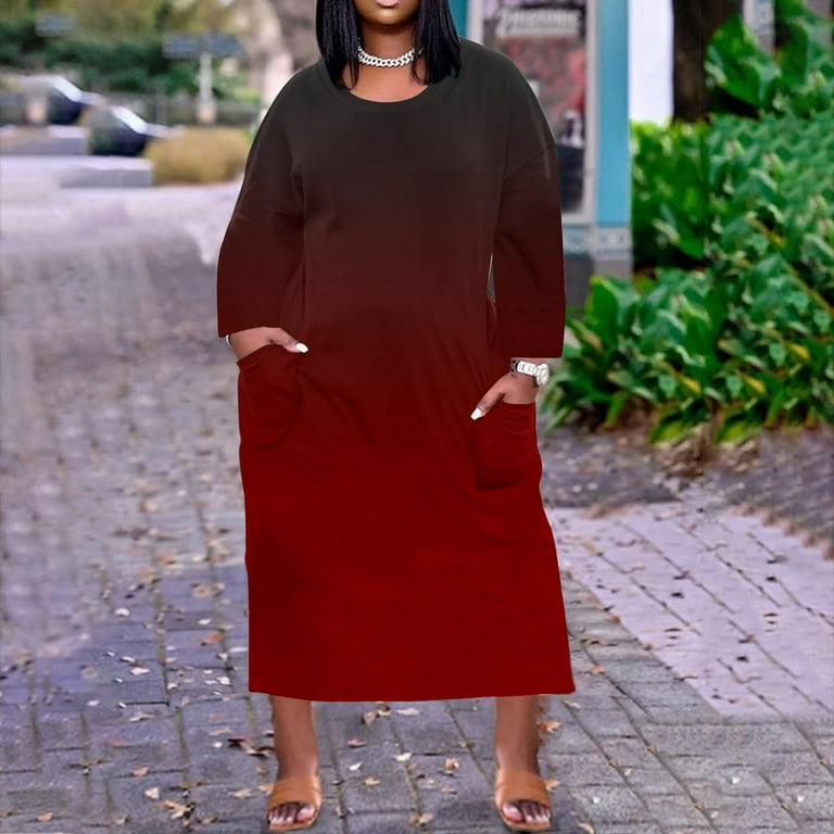 IROINNID Long Sleeve Dress for Women Plus Size Dress Full-Length Shift Dress Round-Neck Loose Fit Dress,Burgundy - Walmart.com IROINNID Long Sleeve Dress for Women Plus Size Dress Full-Length Shift Dress Round-Neck Loose Fit Dress,Burgundy - Walmart.com