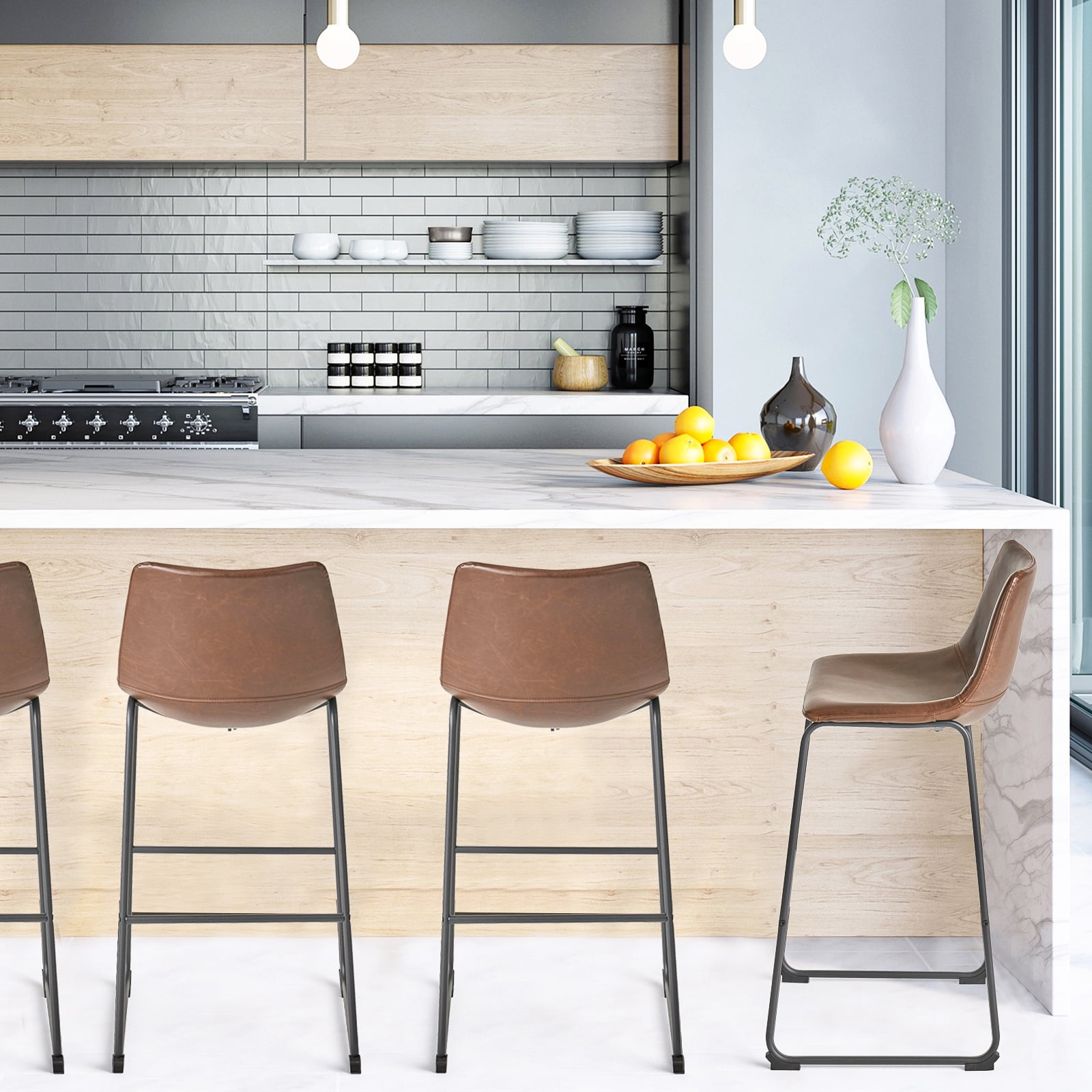 Kadyn PU Faux Leather Counter Bar Height Stools with Back, Upholstered Modern Armless Stool, Vintage Brown Pub Chairs for Dining Room Coffee House Rustic Bar Kadyn PU Faux Leather Counter Bar Height Stools with Back, Upholstered Modern Armless Stool, Vintage Brown Pub Chairs for Dining Room Coffee House Rustic Bar
