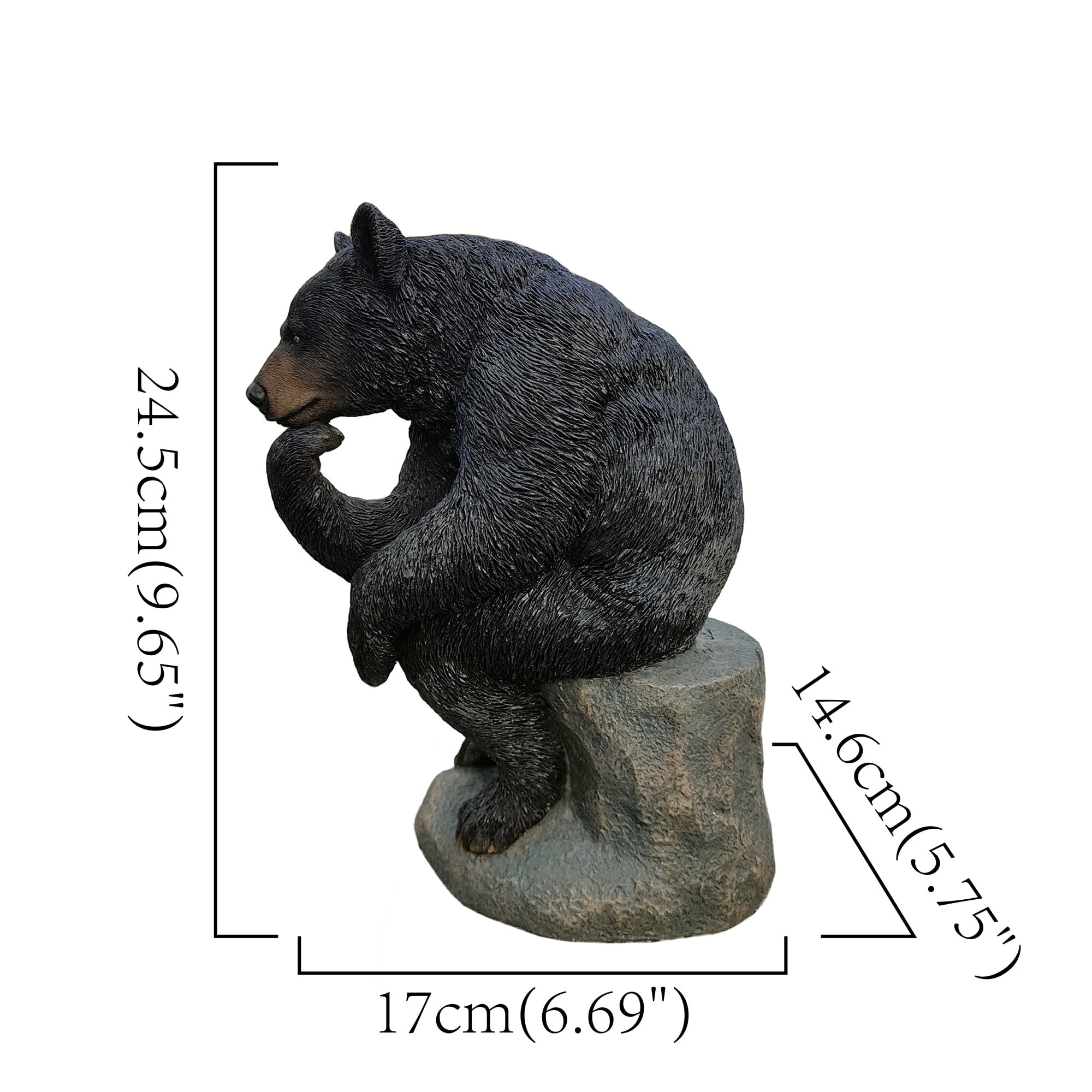 Onyx Contemplation: Intriguing Black Polyresin Thinking Bear Figurine