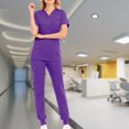 thumbnail image 3 of Female Scrub Set Nurse Workwear V Neckline Professional Machine Washable Top and Pants Work Clothing for Beauty Center, 3 of 7