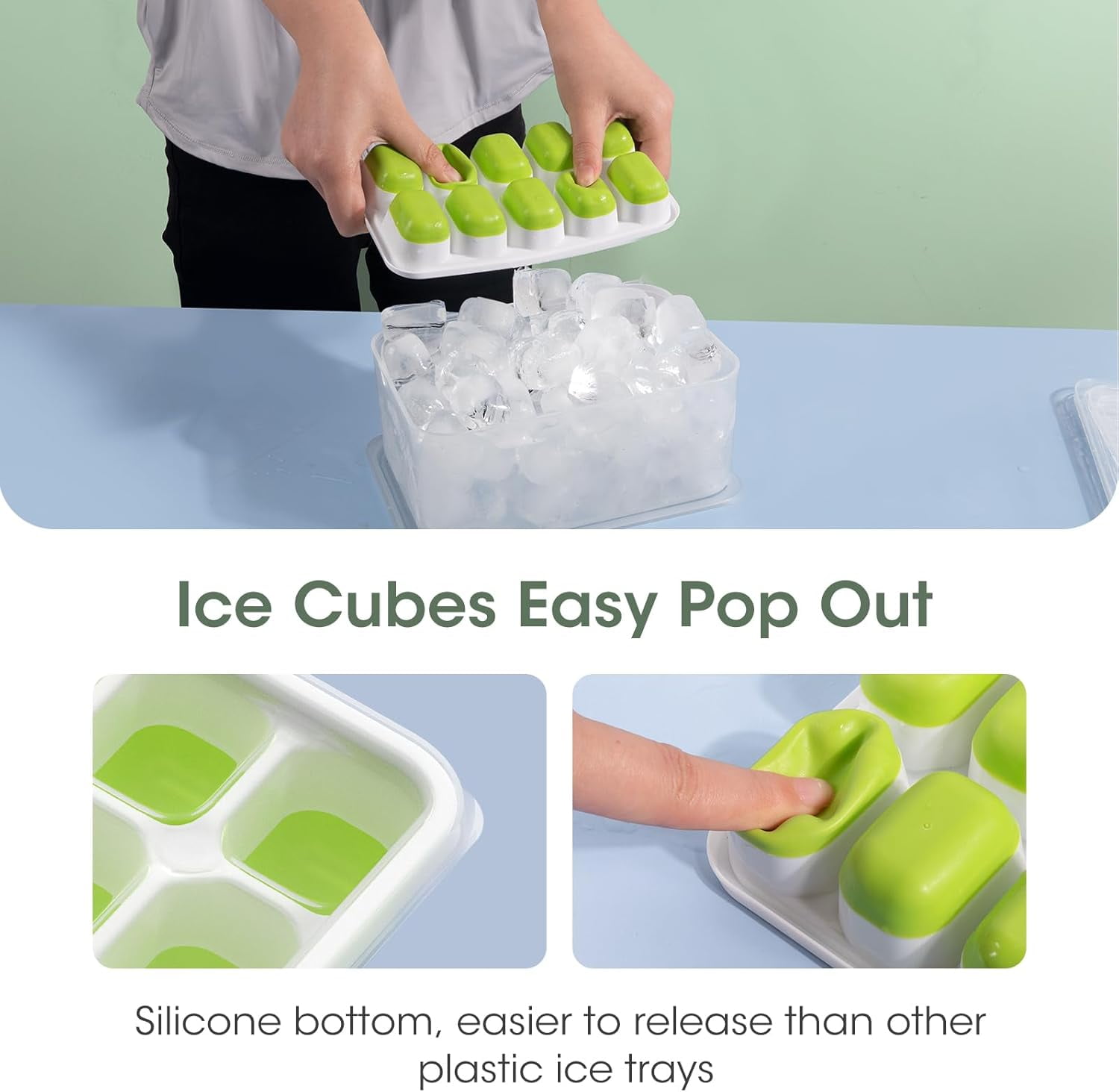 Senya Ice Cube Tray with Lid and Bin, 4 Pack Stackable Ice Tray with Storage Ice Bucket Kits, Ice Scoop