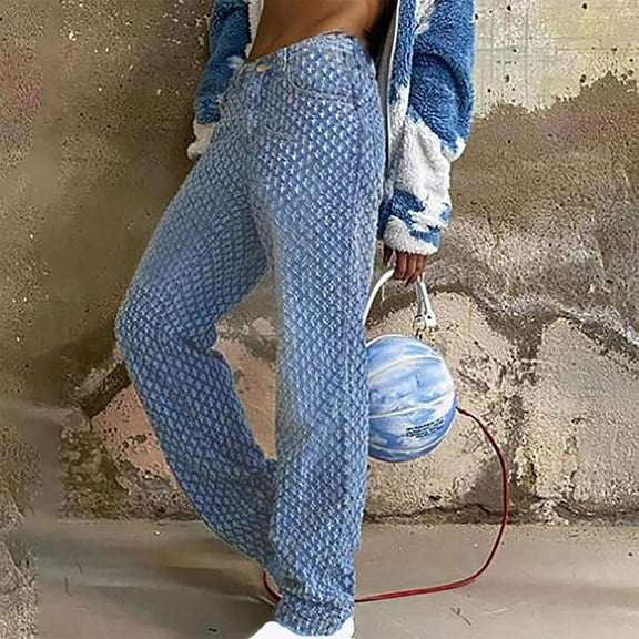 Lilgiuy Womens Casual Hole Jeans High Waist Long Denim Bottom Solid Mopping Trousers for All Outdoor Activities