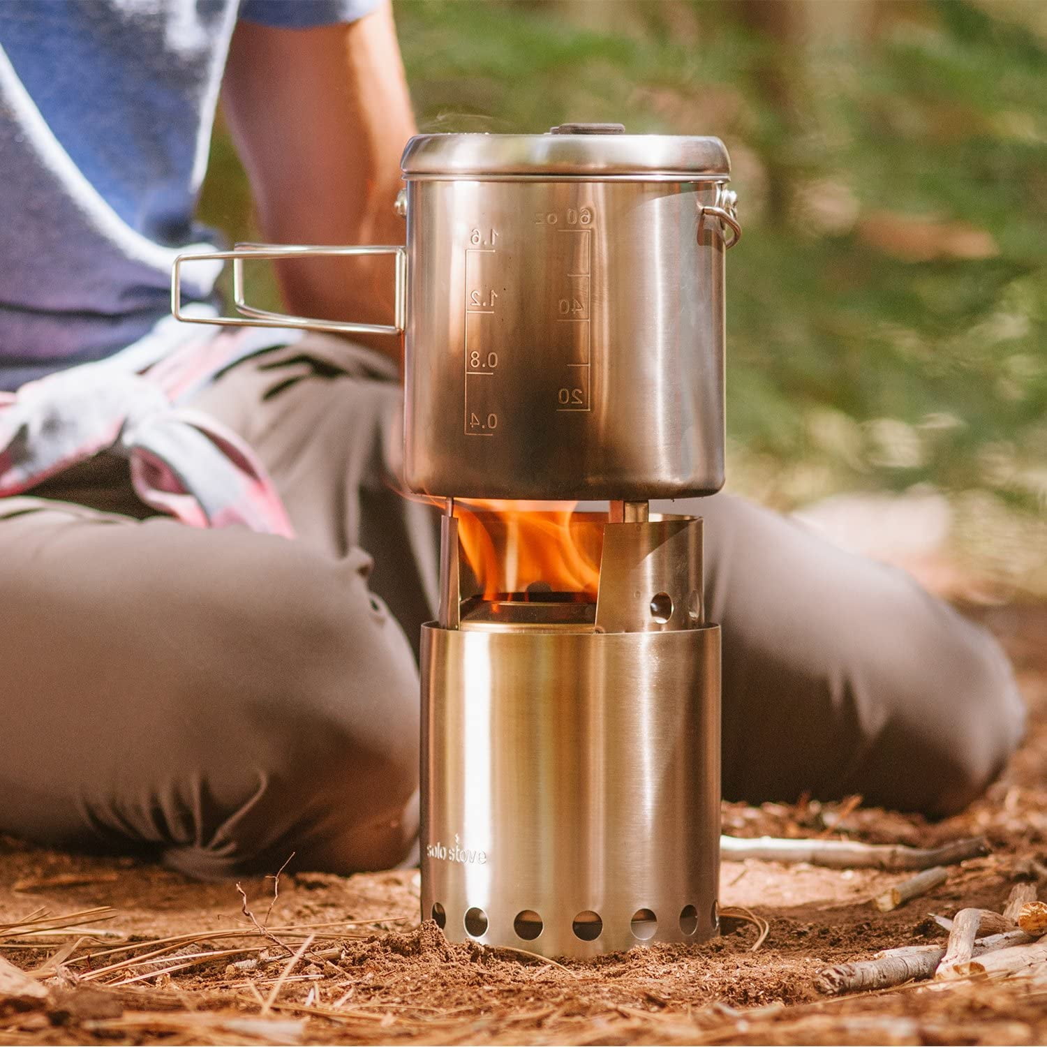 Solo Stove Titan & Pot 1800 Set: Portable, Wood Burning Campstove + 1,8 L Pot | Incl. Nylon Sack, For 2-4 People, 304 Stainless Steel