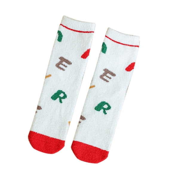Cute Ankle SocksPrinted Coral‑fleece Indoor Slipper SocksRunning Socks1‑PairWhite