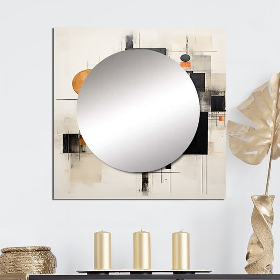 Designart "Yellow Suprematism Geometric Euphony" Abstract Square Mirror For Wall Decor - Large Yellow Square Mirror Printed Wall Decor - Transitional Square Living Room Mirror