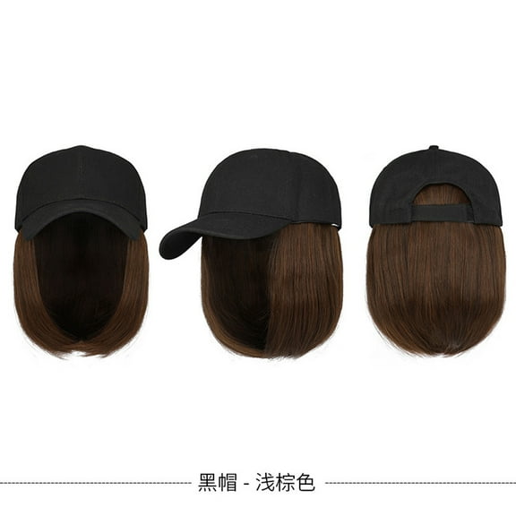 Tuscom Straight Short Wig Cap for Women - Baseball Hat Wig with Hair Extensions | Natural Looking Synthetic Wig for Halloween, Daily Wear