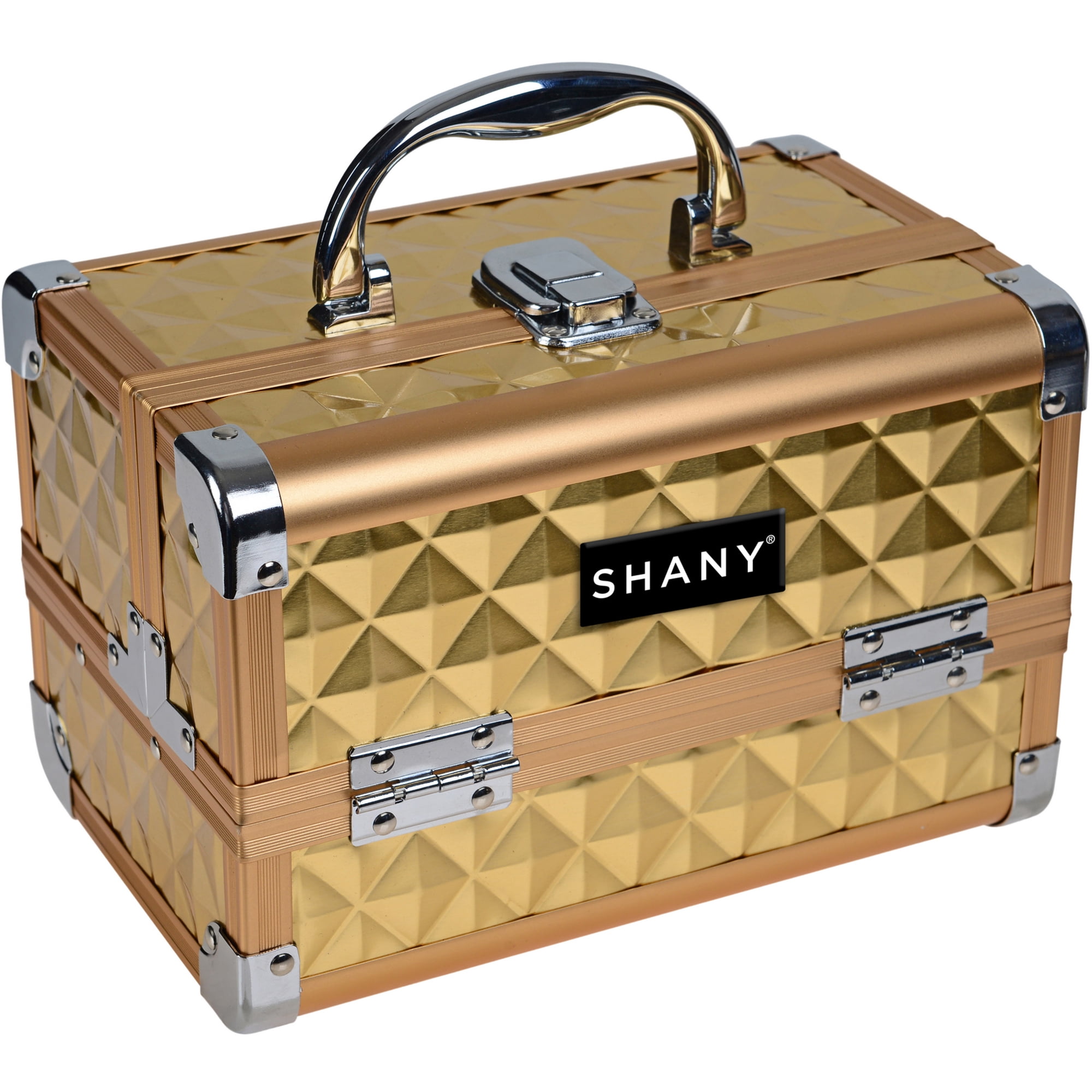 SHANY Chic Makeup Train Case Cosmetic Box Portable Makeup Case Cosmetics Beauty Organizer Jewelry storage with Locks , Multi trays Makeup Storage Box with Makeup Mirror - Golden House