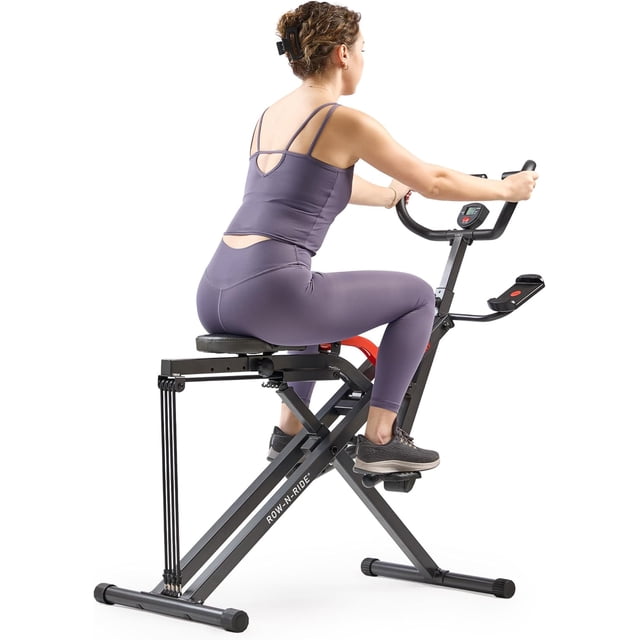 Sunny Health & Fitness Smart Heavy Duty Row-N-Ride, Squat Assist Trainer for Full Body Workout, 350 LB Capacity, 5-Level Resistance, Padded Seat, and Free SunnyFit App Connection – NO. 077PLUSSMART
