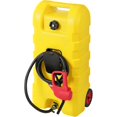 thumbnail image 1 of 15-gallon portable fuel caddy con 10ft hose - siphon pump para gasoline/diesel, on wheels, shut-off valves, yellow para cars, boats, atvs, lawnmowers, 1 of 10