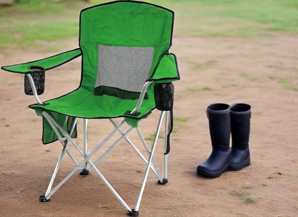 Gianna Foldable Camping Chairs, Outdoor Chair Camping Recliner with Support Mesh Backrest, Camping Recliner Lawn Chair with Cup Holder, Storage Pocket, Carrying Bag, Green