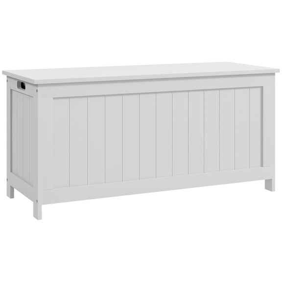 White Wooden Storage Chest 39.4" Large Capacity with 2 Safety Hinges
