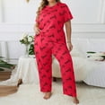 thumbnail image 5 of 2 Piece Plus Size Women's Heart Print Pajama Set Crewneck Short Sleeve Top & Straight Leg Pants Fall Casual Sleep Night Loungewear, 5 of 6
