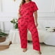 thumbnail image 1 of Conjunto de pijama de mujer con cuello redondo, estampado de letras, talla grande, multicolor, cómodo, manga corta, pantalones largos, top de poliéster para mujer, 1 of 5