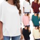thumbnail image 5 of Sunloudy Blusas de gasa fluidas para mujer, blusas de cuello redondo sueltas de color sólido informales de doble capa Sunloudy moda, 5 of 5